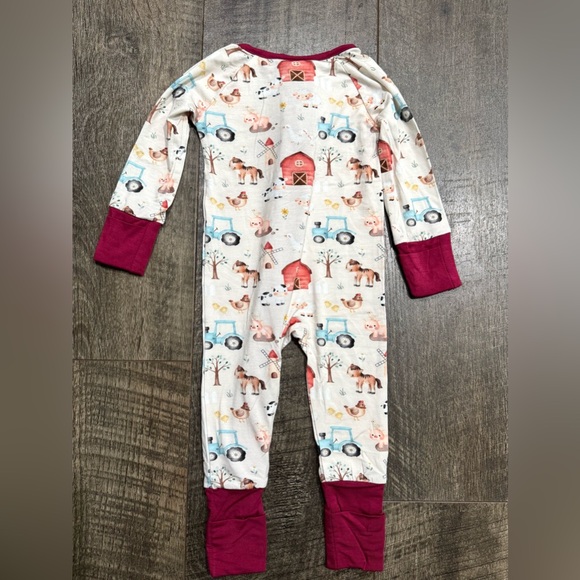 Bamboo Pajamas Red Farm Print Zippy Sleeper 12-18m - Picture 3 of 5